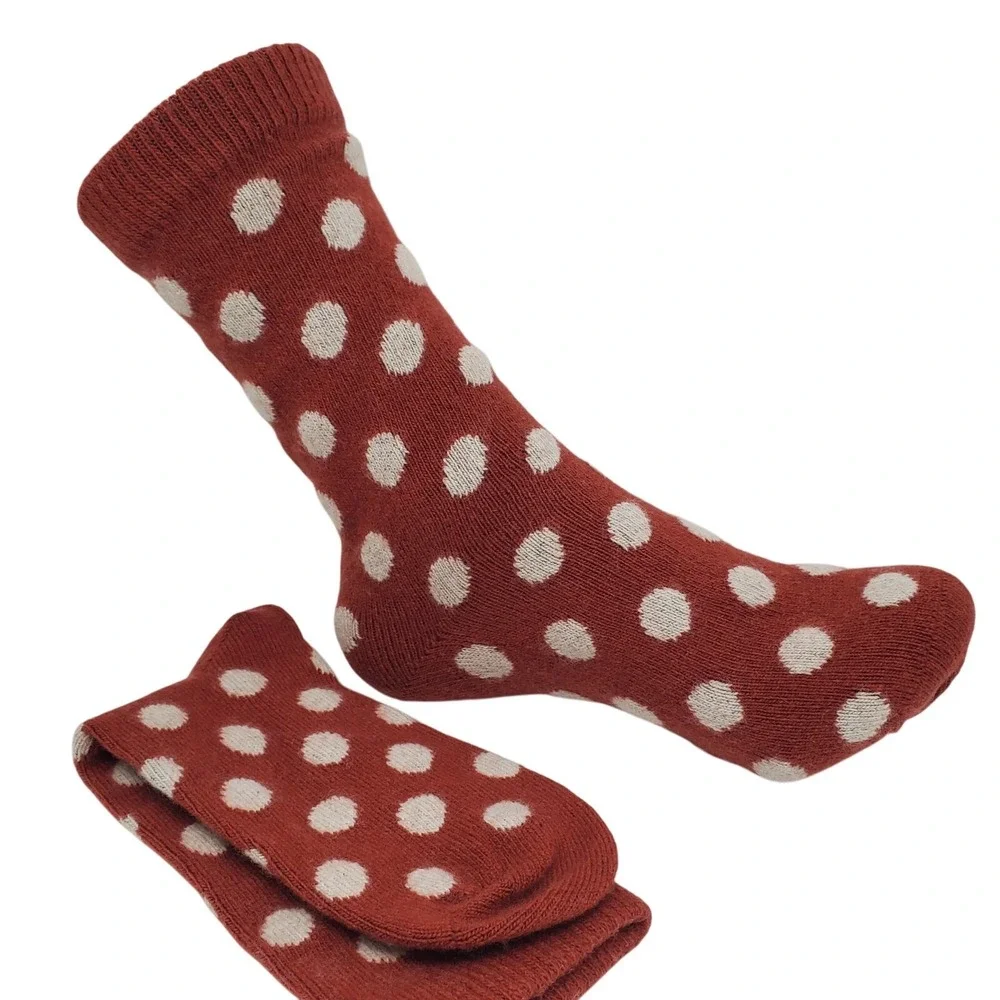 Orange Cream Dot Crew Socks Medium Garnet Hill 9-11 Warm Cozy Cashmere Blend New